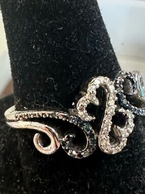 Open Hearts Sterling Silver-Tone Floral Swirl Crystal Ring - size  8